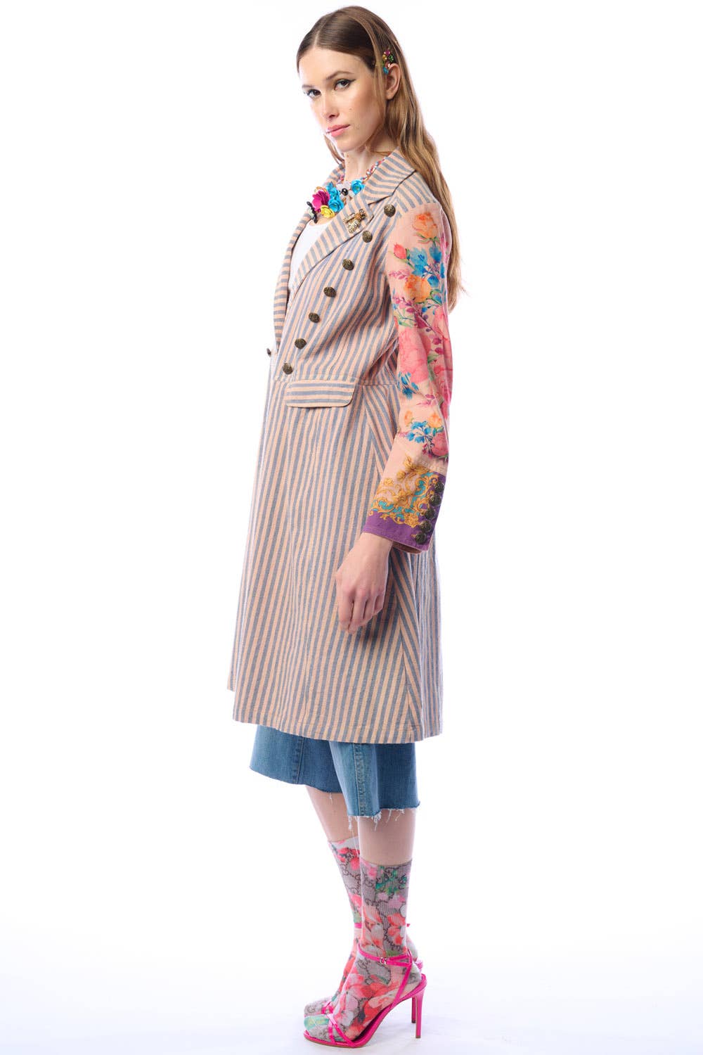 Tevask/Blå Striber Combo Sømandens Kærlighedsfrakke | Stribet Lang Frakke | Blomstret Ærmefrakke for engroshandel på Faire11