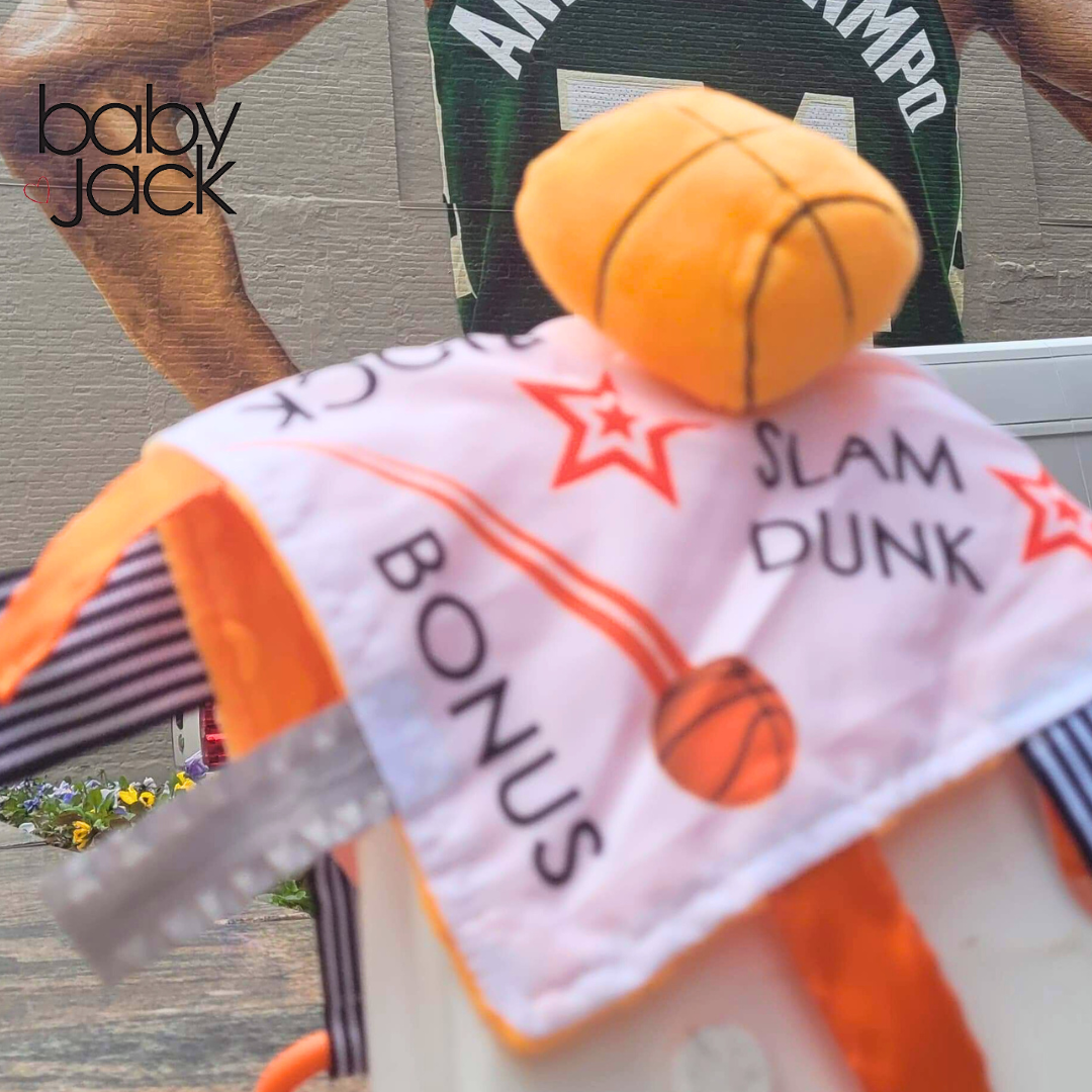 Baby Jack and Company - Wholesale Security/Cuddle Blanket - Baby - Basketball Baby Learning Lovey Tag Stroller Toy 10" x 10"8