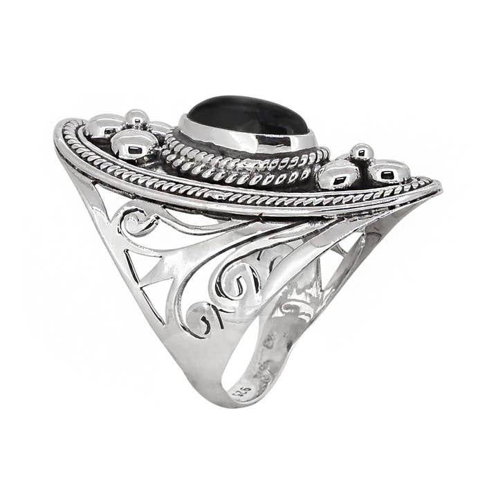 Tiramisu - Vente Bague de cocktail/de cérémonie - Bague Bohème en Argent 925 avec Pierre d'Onyx Noir1