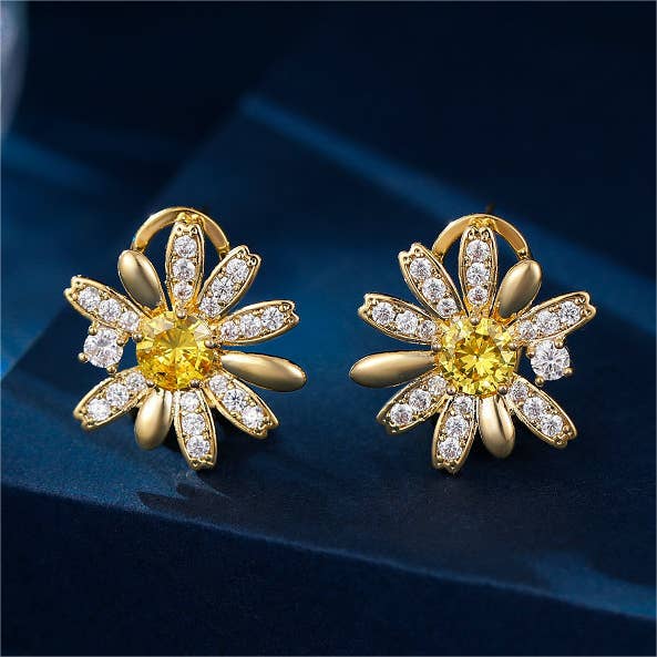 X-002 Elegant 18K Gold Plated Zircon Daisy Stud Earrings for wholesale by Gaia Fashion Inc