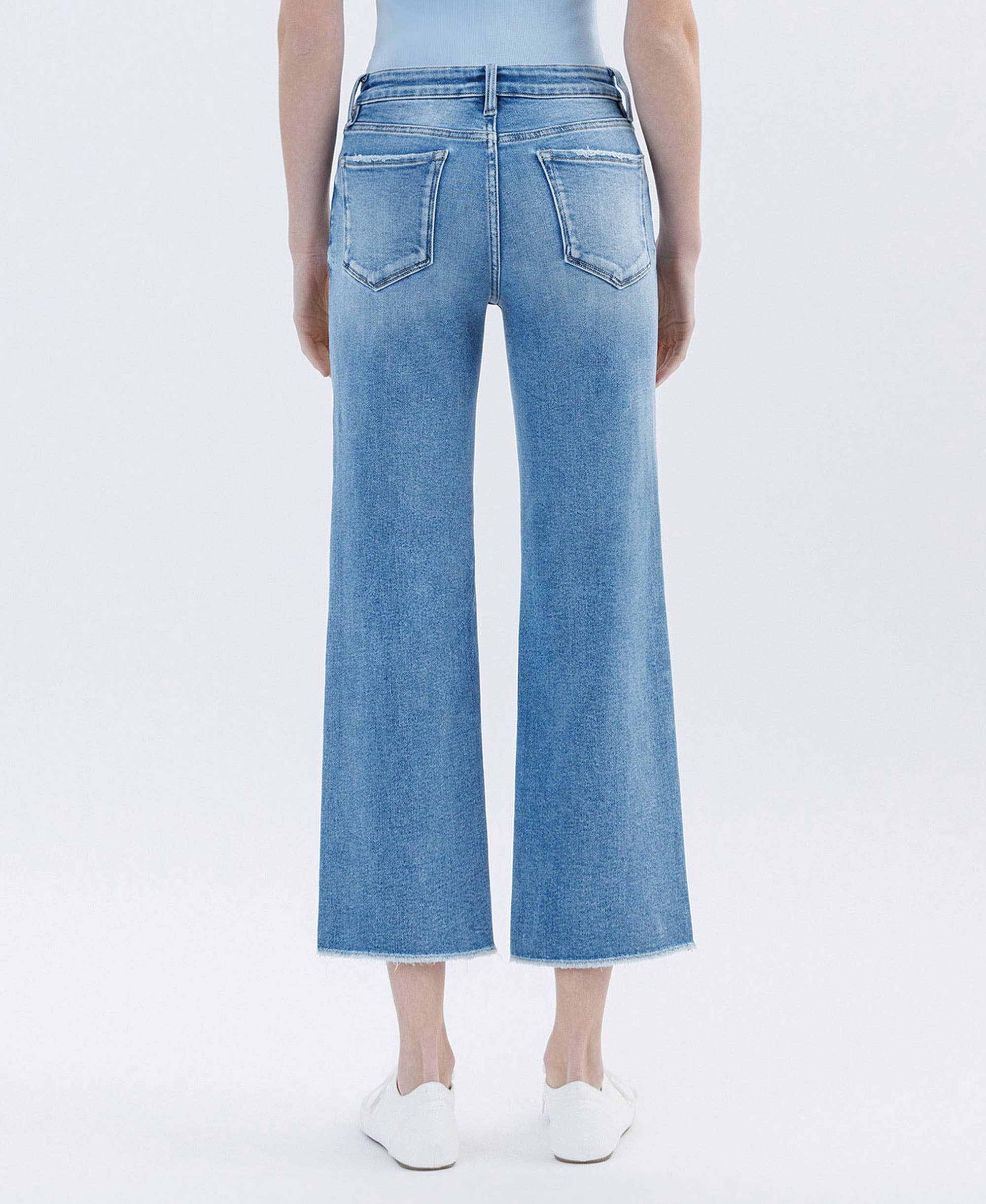 SENSATIONEL HØJ TALJE RÅ KANT AFGRØDE SLIM BRED BEN JEANS LV1687 for engroshandel på Faire1