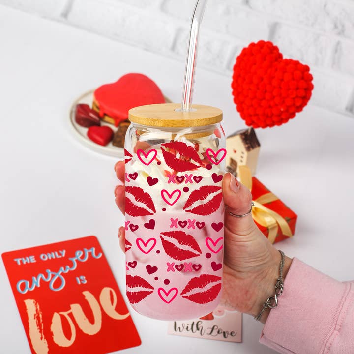 Gia Roma - Wholesale Coffee Mug - Valentines Glass Tumblers Heart Smiley, Galentines Gift Idea30