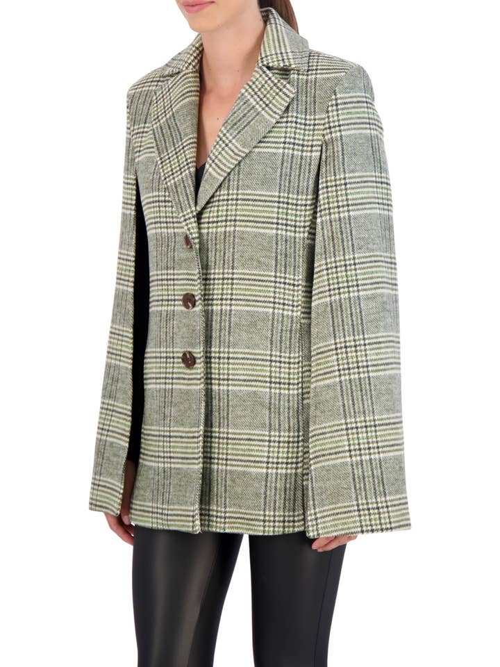 Ookie & Lala / O&L - Wholesale Jacket - Women's - Vegan Cashmere Plaid Cape Jacket