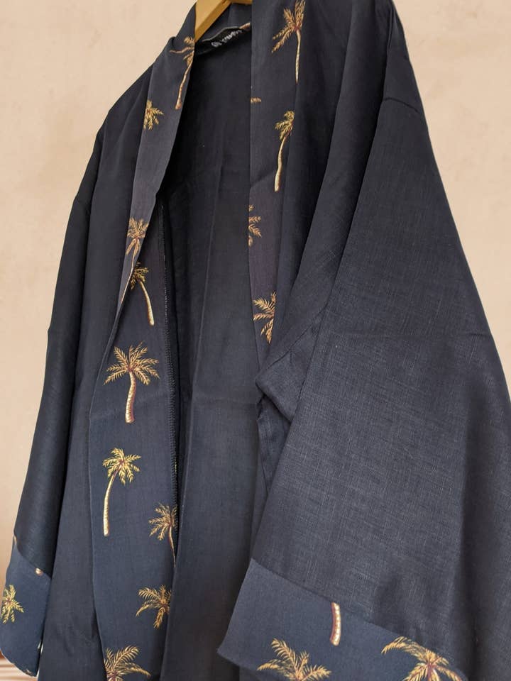 Jaqueta Kimono Daisu com Estampa de Folhas de Palmeira por atacado de OH KIMONO