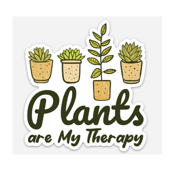 "Växter är min terapi" Klistermärke - Hållbar & Väderbeständig Vinyl för wholesale av Dirt Poor Designs