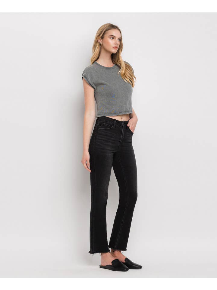 THE FAVORITE WINE HIGH RISE SEAMLESS WAISTBAND KICK FLARE JEANS V2520 for wholesale on Faire