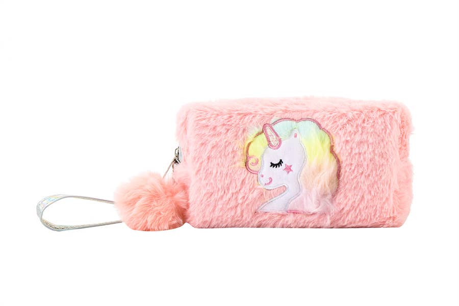 Nima Accessories Inc – wholesale Make-up/cosmetic bag – Ladies Unicorn Theme Faux Fur Cosmetic Bag3