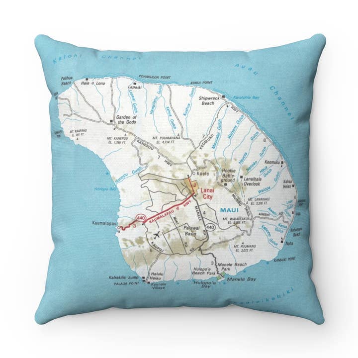 Lanai Hawaii Map Pillow – 18" Square Throw Pillow for wholesale by Daisy Mae Designs