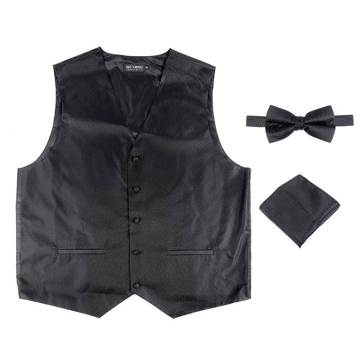 6-Pack Men's Black Waves Pattern Polyester Vests, bowtie for wholesale by Selini New York