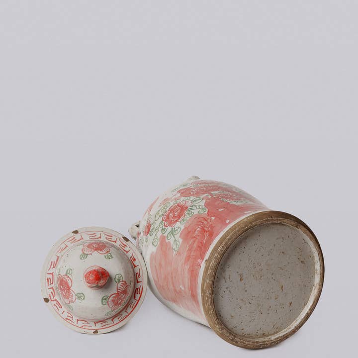 Cobalt Guild – wholesale Decorative jar – Pink and Green Porcelain Bird and Flower Temple Jar
