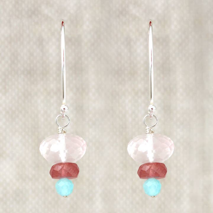 E-3953 ROSE QUARTZ, PINK SAPPHIRE, AMAZONITE EARRING for wholesale by Alicia Van Fleteren Jewelry Design