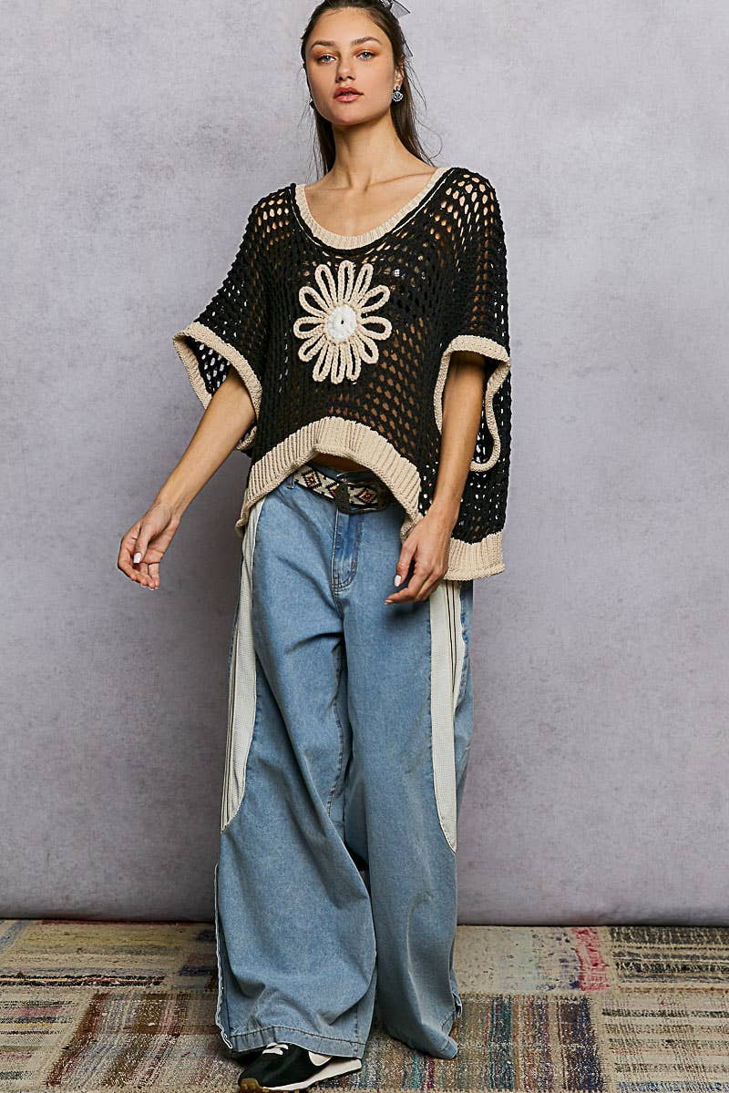 Pol Clothing - Wholesale Knit Top - Women's - Round Neck Sleeveless Floral Thin Sweater Top SALE4