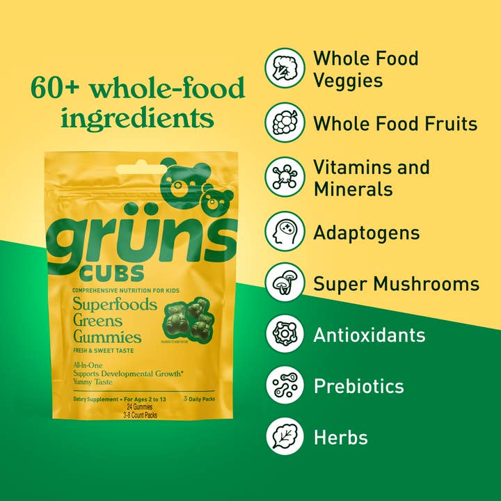 Grüns - Wholesale Oral Supplement/Vitamin - Grüns Kids Superfood Greens Gummies, 3 Servings2