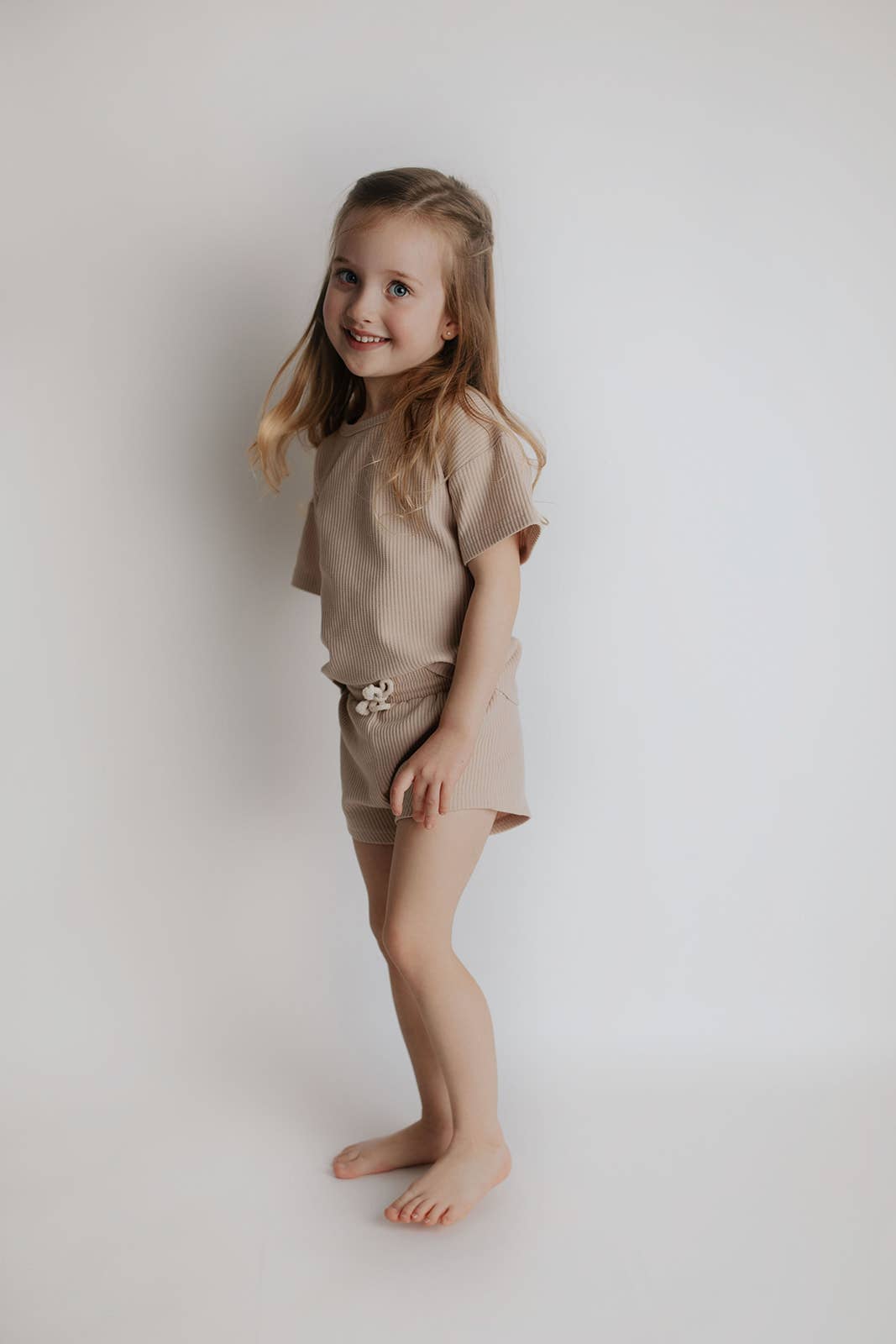 Three Little Tots – wholesale Top & short set – Kids – Tan Summer Waffle Toddler Top & Bottom Set4