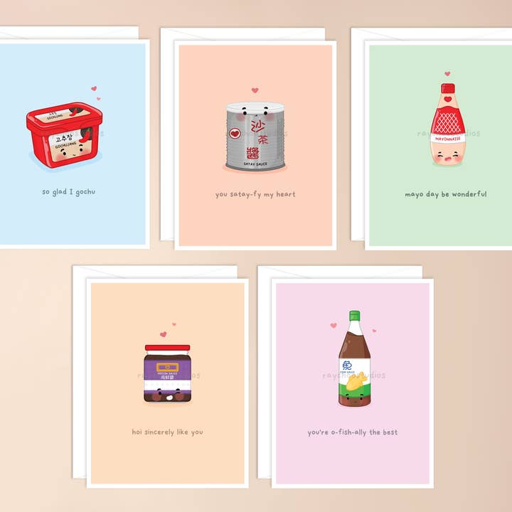 Coffret de 2 cartes de vœux Asian Sauces pour la vente par Raychoo Studios Inc.