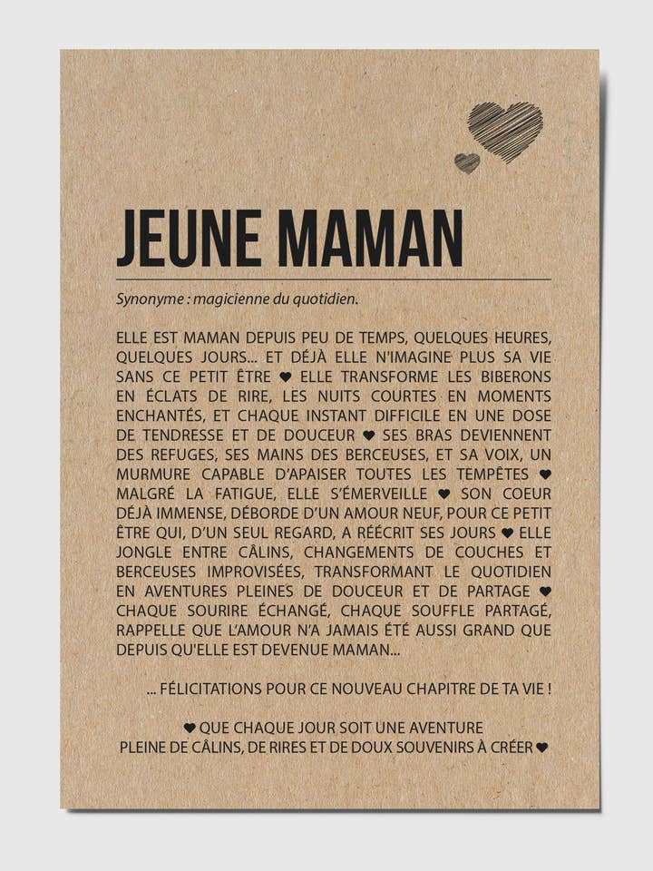 Carte postale définition Jeune Maman pour la vente par HappyWeSisters