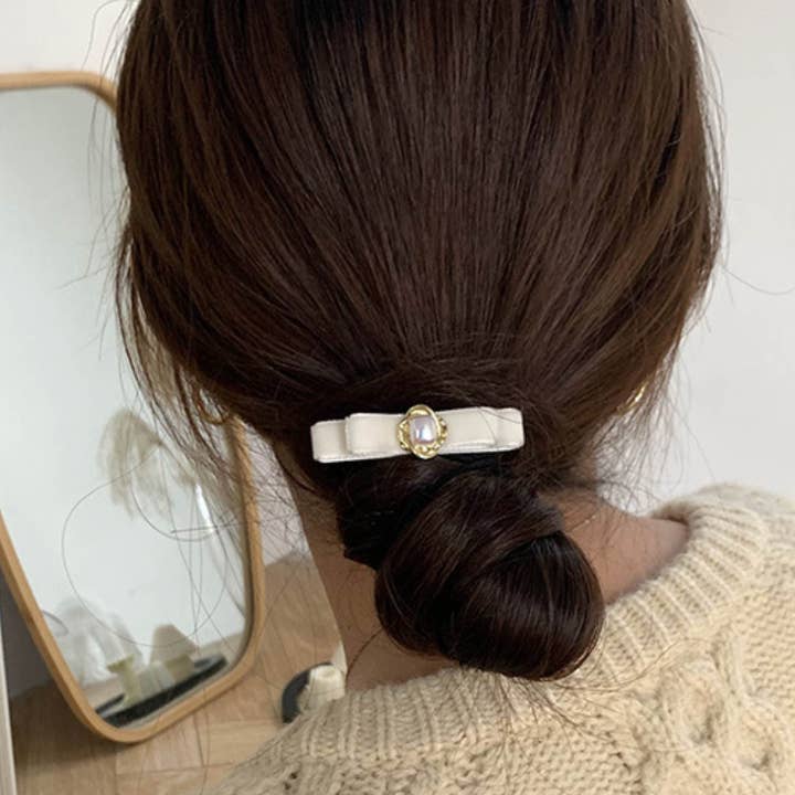 XO Fashion - Wholesale Hair Clip - Women's - HCY006 Ultra-exquisite French Velvet BowTie pearl Hair Clip5
