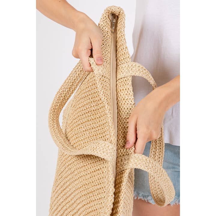 Collections by Fame Accessories – wholesale Bärkasse - Dam – Stor virkad stråväska