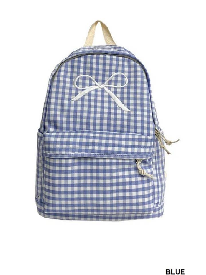 Coquette Bow Embroidered Checkered Backpack for wholesale by Vanilla Monkey