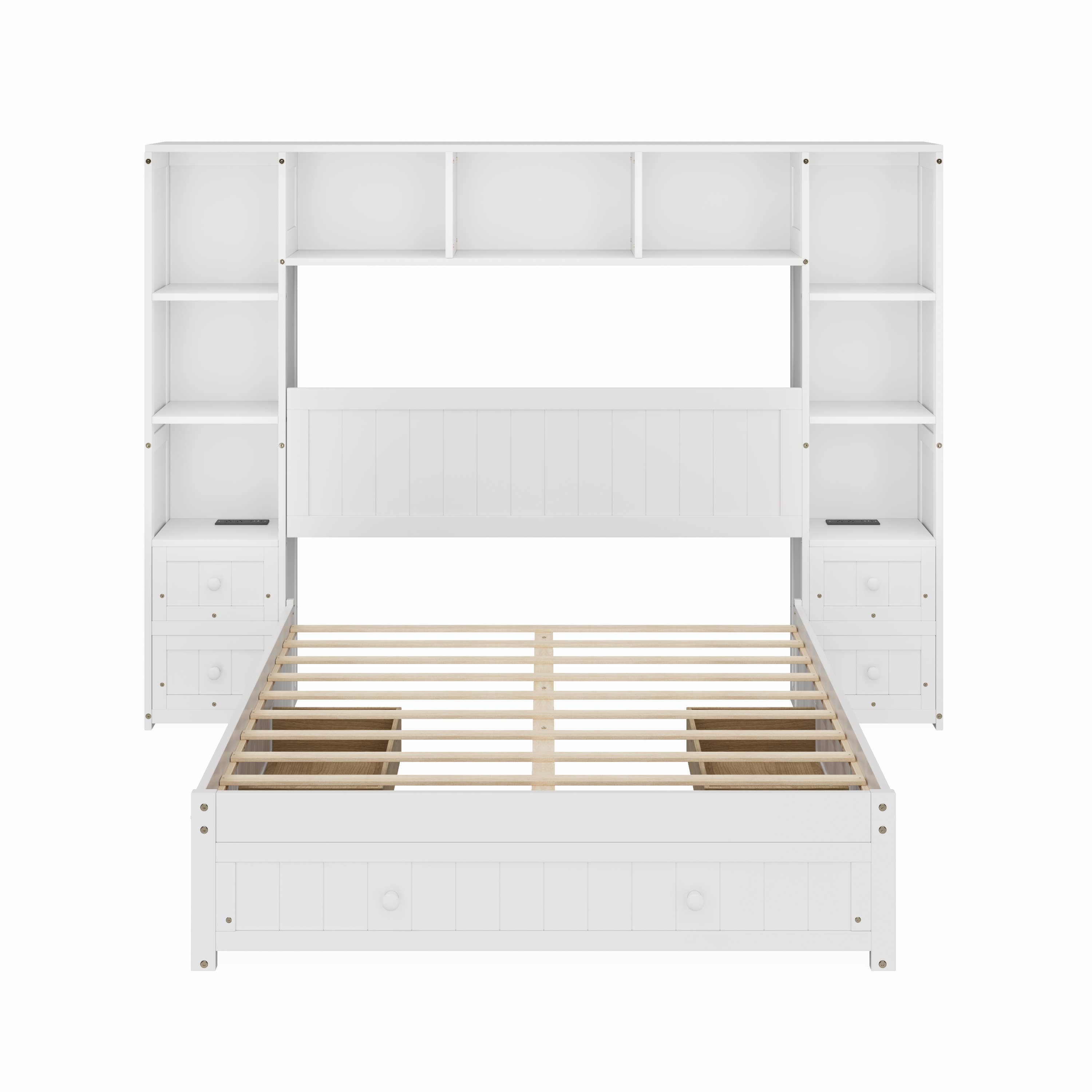 HOMYCASA DESIGN INC - Wholesale Bed - Full/Queen Size Pine Wood Platform Bed & Storage 2 Charging10