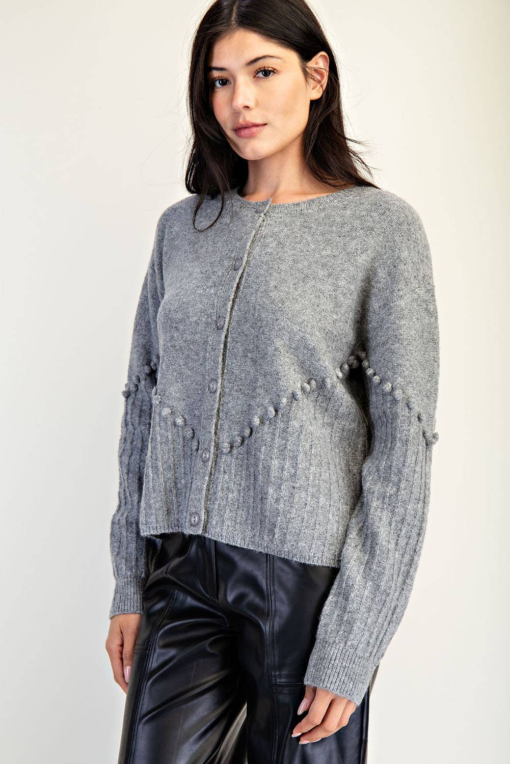 Edit by Nine - Wholesale Cardigan - Women's - Pom Pom Detail Oversized Sweater Cardigan0