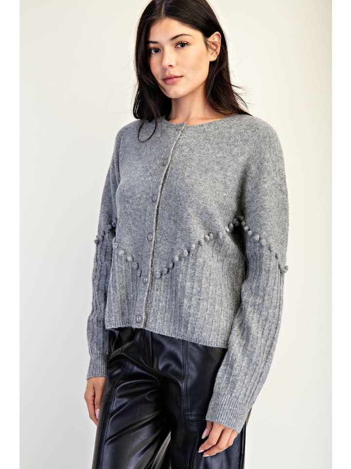 Edit by Nine - Wholesale Cardigan - Women's - Pom Pom Detail Oversized Sweater Cardigan