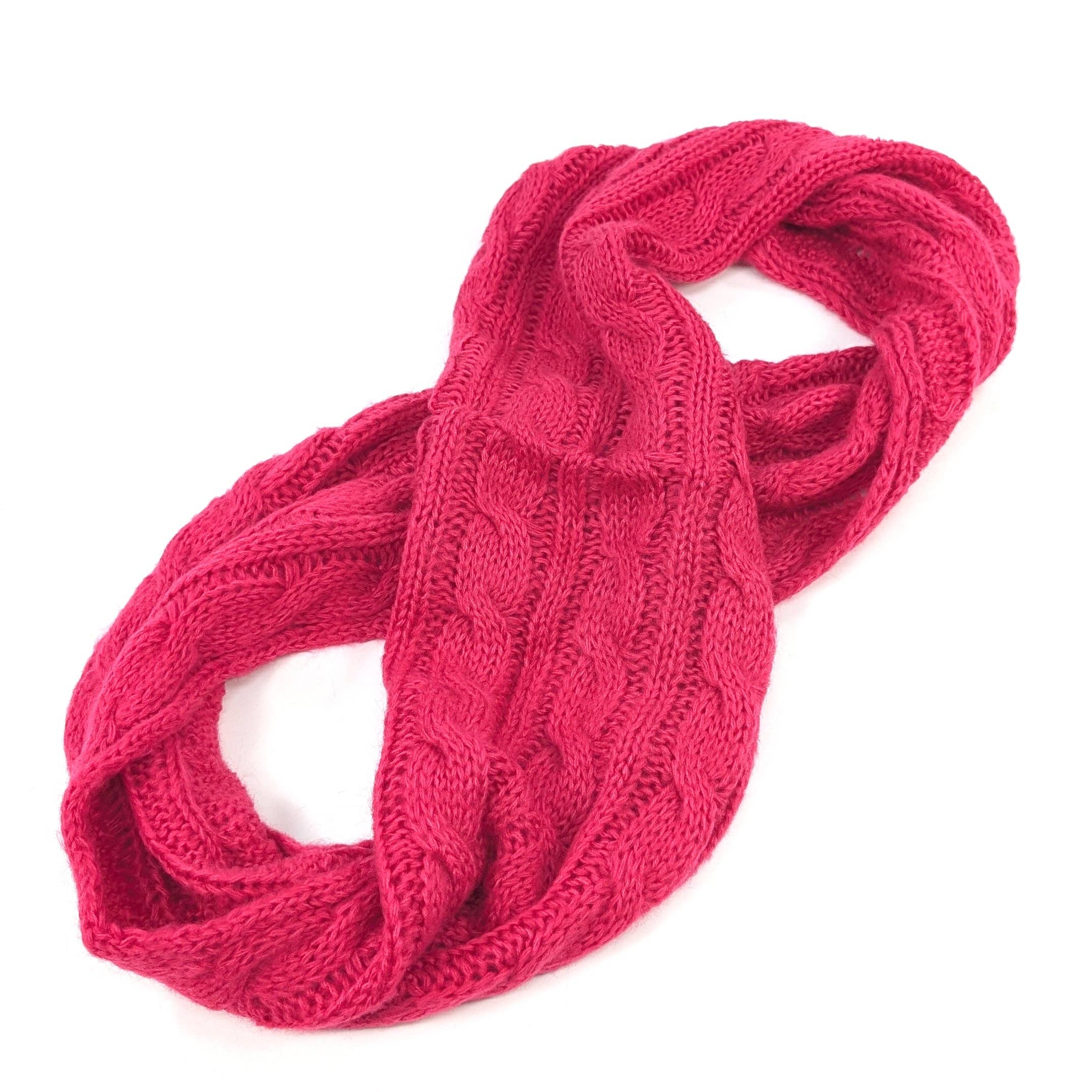 Black Ginger - Wholesale Scarf - Women's - Selat - Cable Knit Double Snood - Dark Pink2