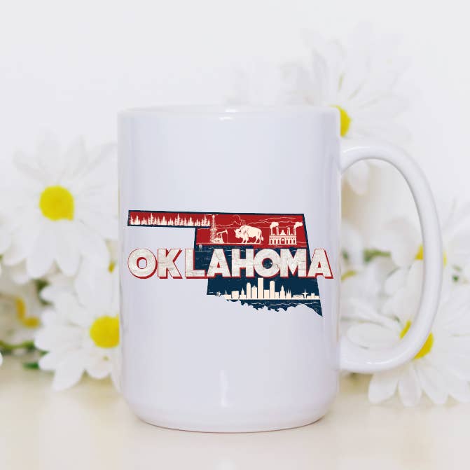 Prairie Chicken Sticker Shop & Gifts - Wholesale Coffee Mug - Oklahoma Vintage Retro State 15oz Coffee Mug 3