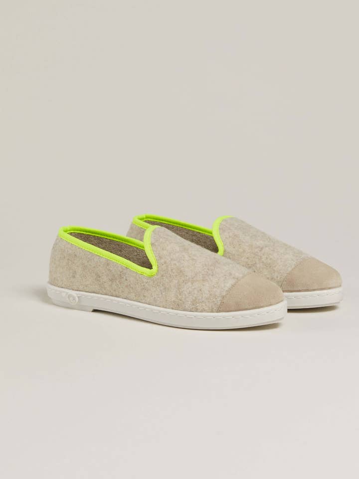 Pantofole donna lana, beige giallo fluo per la vendita all'ingrosso da parte di Angarde