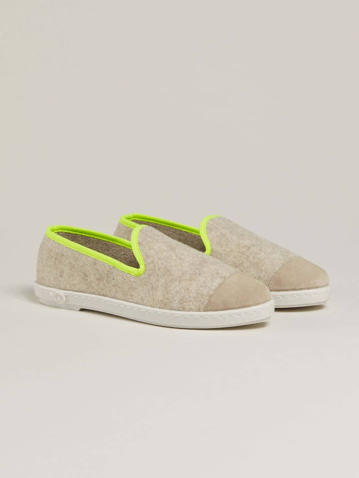 Pantofole donna lana, beige giallo fluo per la vendita all'ingrosso da parte di Angarde