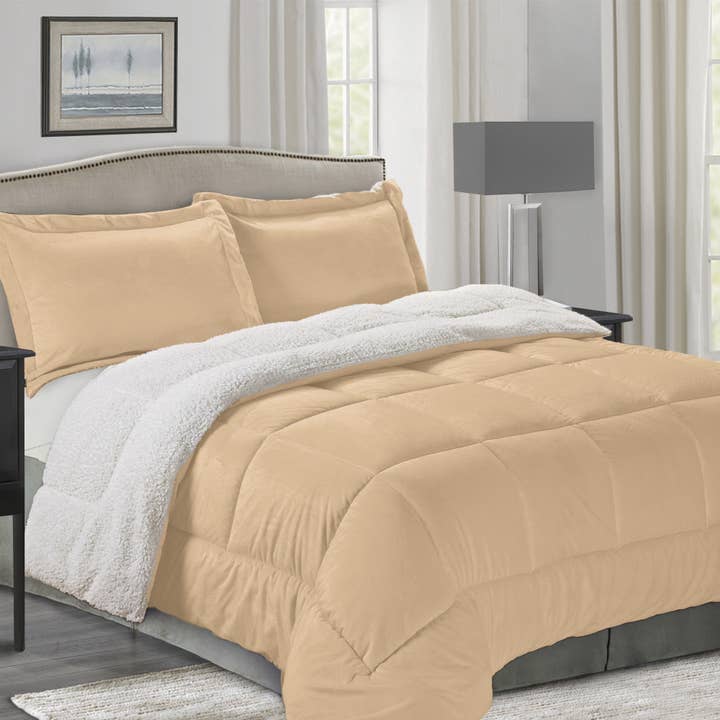 Elegant Comfort 3-Piece Micro-Suede Reversible Sherpa - Solid Color Design Comforter Set for wholesale by Elegant Comfort