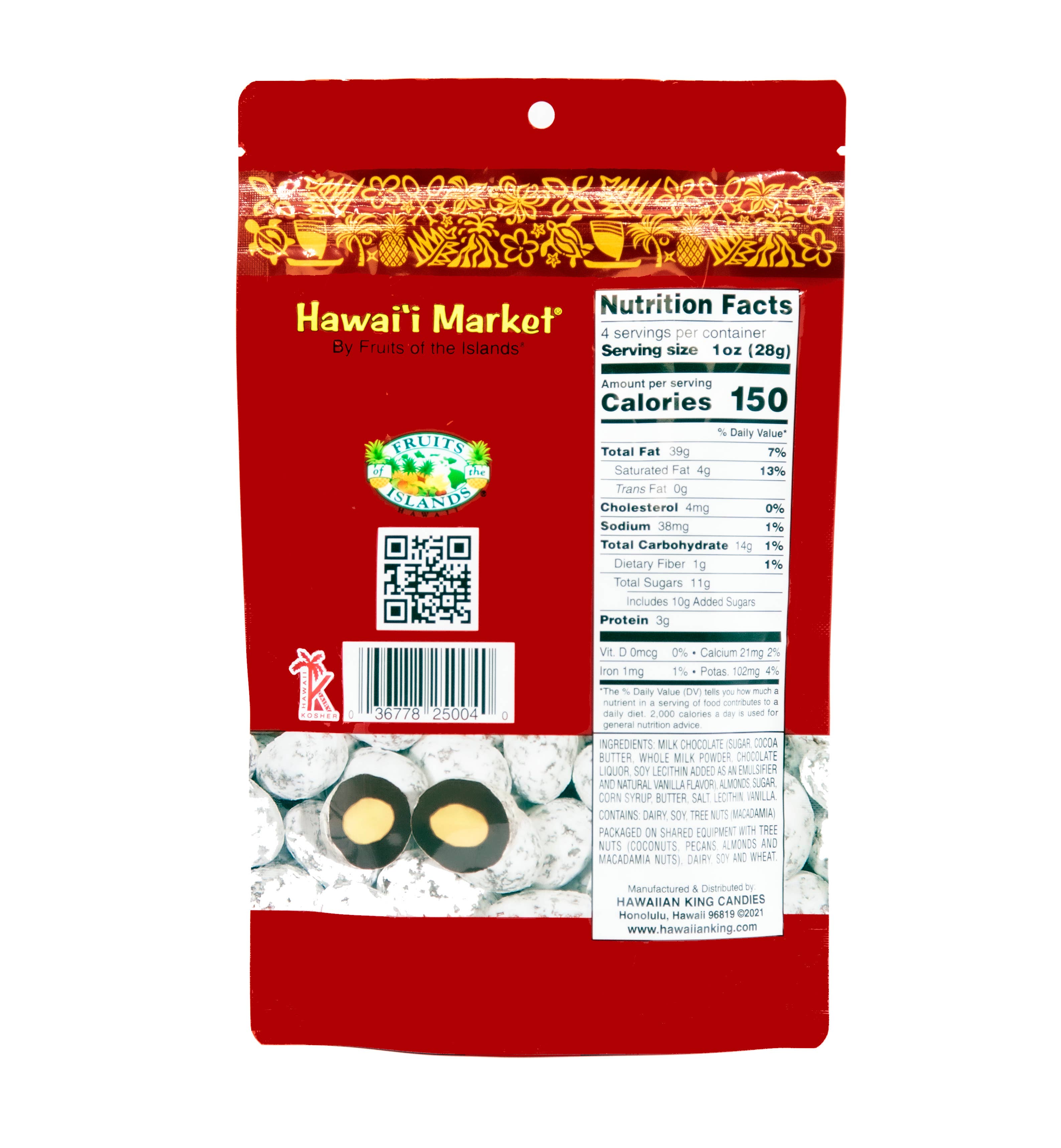 Hawaiian King Candies - Vente Friandises enrobées de chocolat - Amandes enrobées de caramel au chocolat Hawaii Market Choc 4 oz/24 C2