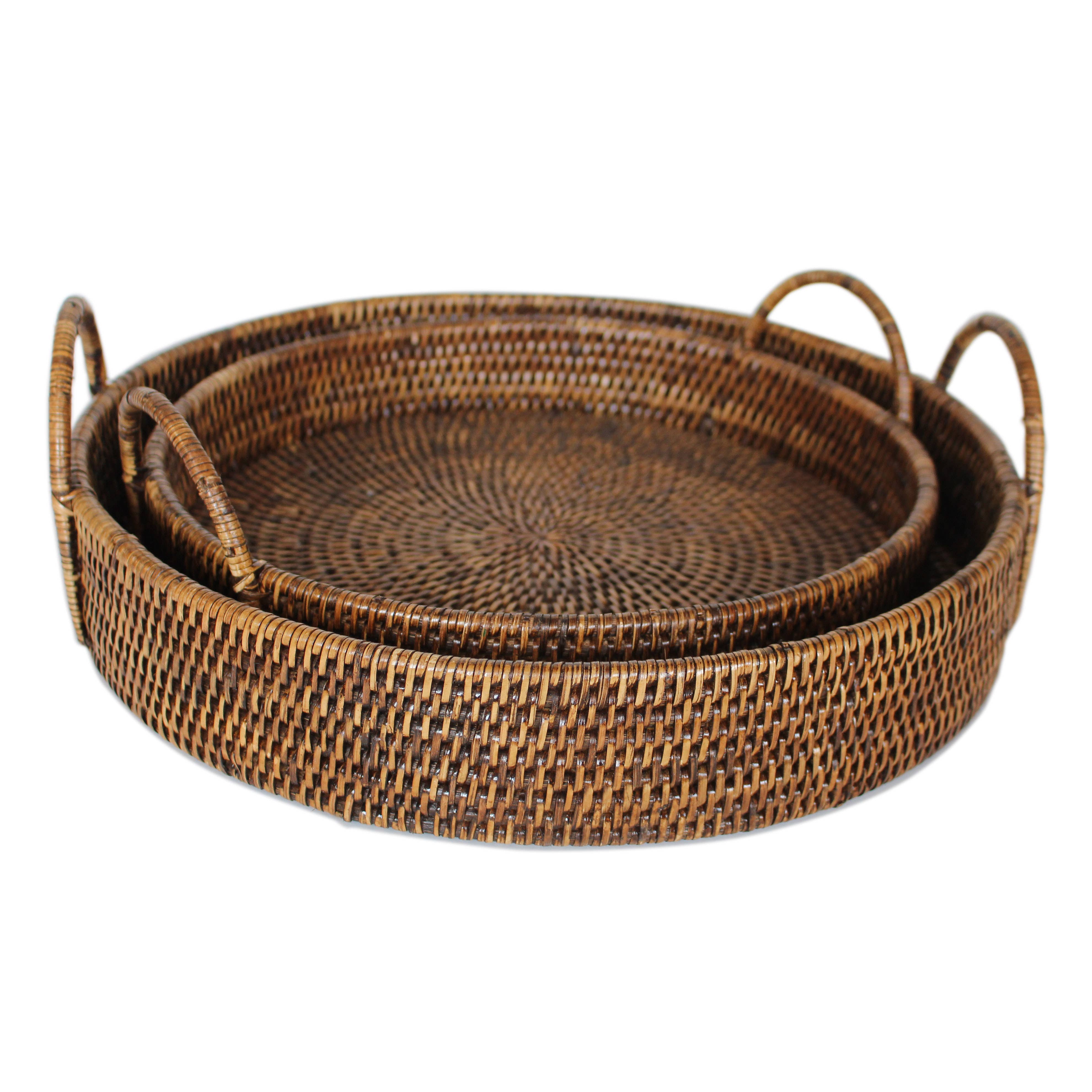 Matahari - Wholesale Decorative Tray - Round Tray with Loop Handles - AB 15x3'/5', 13x2'/4'3
