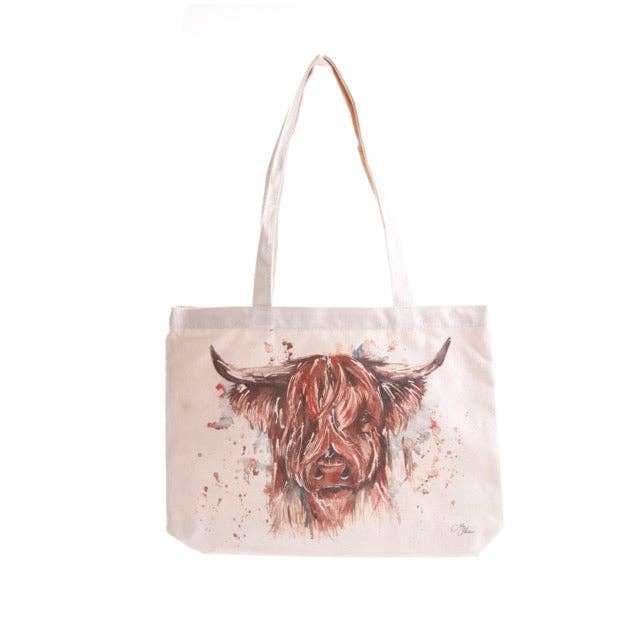 Borsa in cotone con mucca delle Highlands per la vendita all'ingrosso da parte di Meg Hawkins Art
