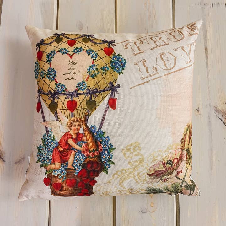 Anjo vintage em um balão | Ideias para presentes de dia dos namorados | Presente de dia dos namorados | Presente de dia dos namorados para ela | Almofada | Dia dos namorados decorativo por atacado de UniikPillows