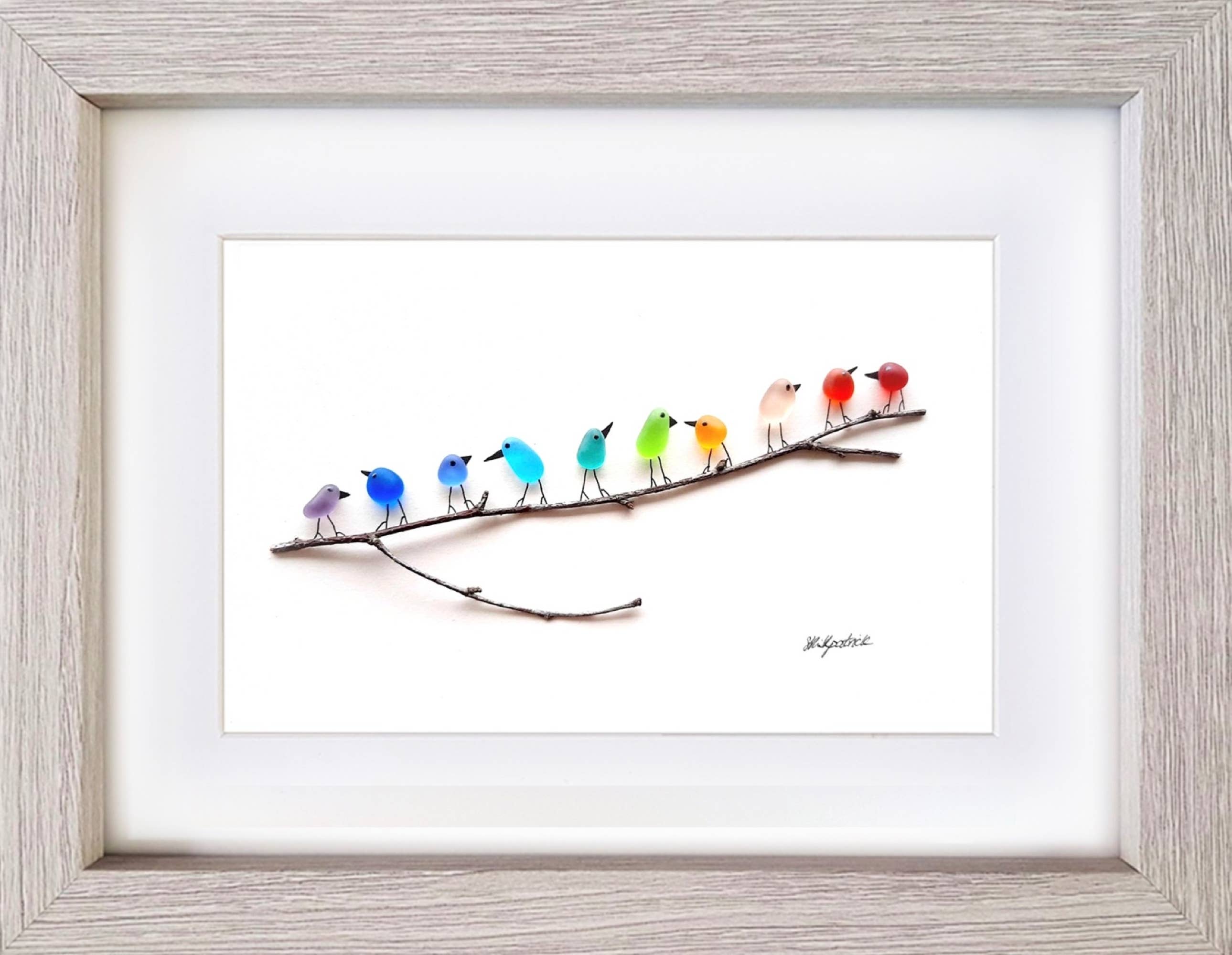 UrchinArtworks – wholesale Art print – Rainbow Birds on Branch Sea Glass Picture Wall Art Decor6