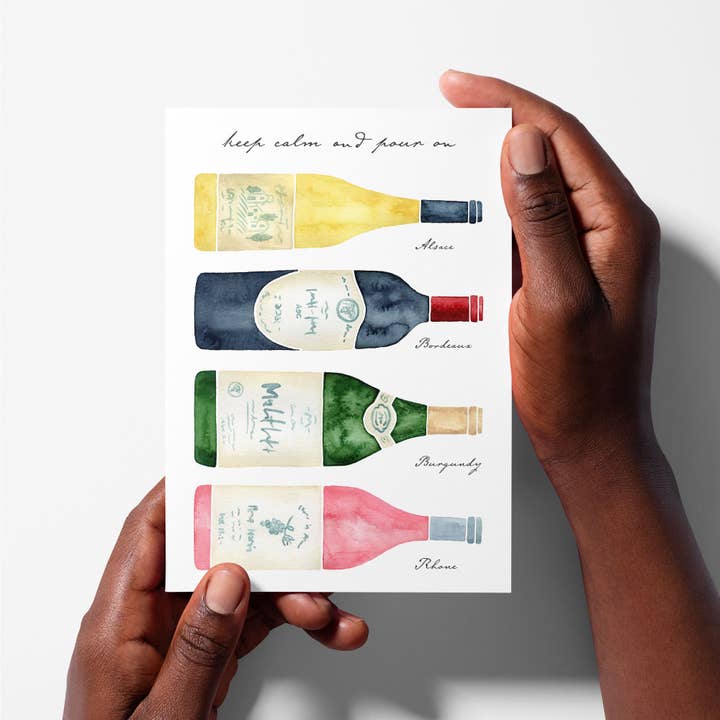 Calex Studio - Wholesale Everyday Greeting Card - Funny Wine Card, Keep Calm & Pour On - Blank Greeting Card2