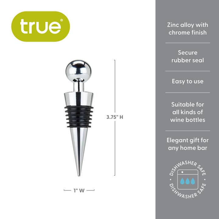 TRUE - Wholesale Wine Stopper - Sphere Chrome-Plated Zinc & Rubber Wine Bottle Stopper