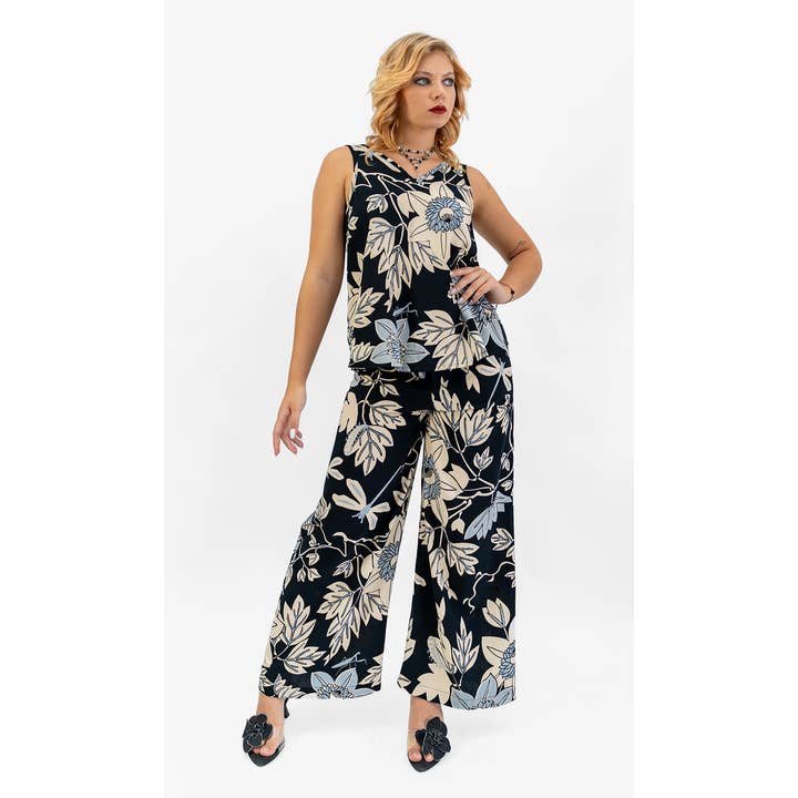 NEW | Long Piazza Pants | Big Passion Flower Onyx for wholesale by Balizen Direct from Bali