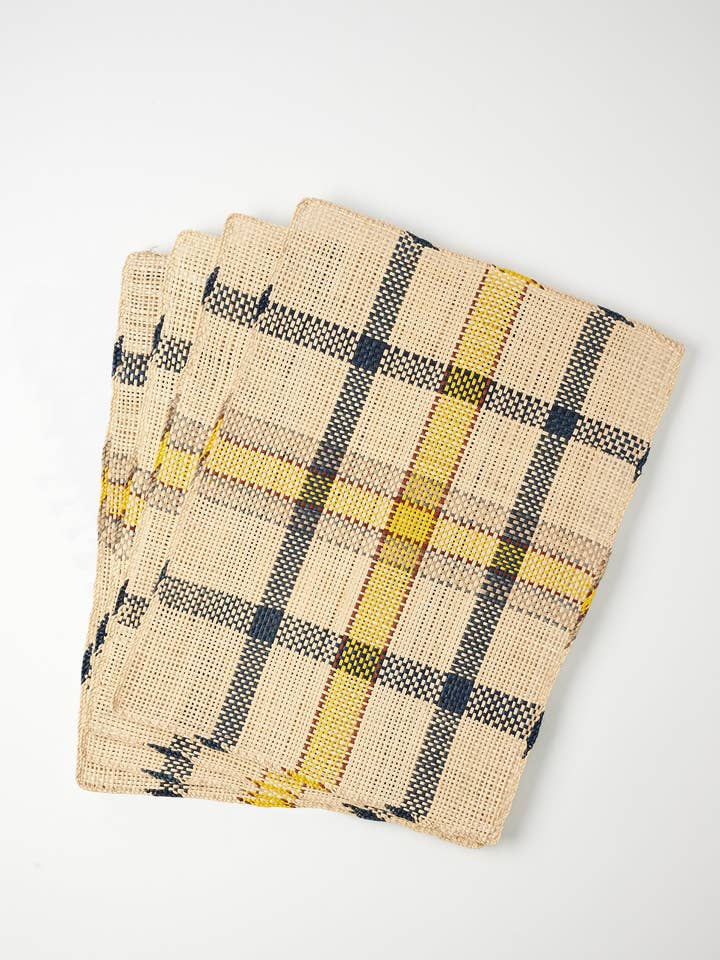 Håndvævede Iraca Bordskånere - Sort & Morgenfrue Ternet for engroshandel hos Rentrayage