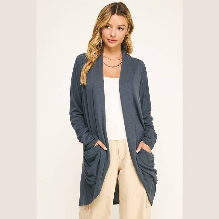 SOFT WRAP SHIRRED SIDE OPEN CARDIGAN for wholesale by Winslow Collection