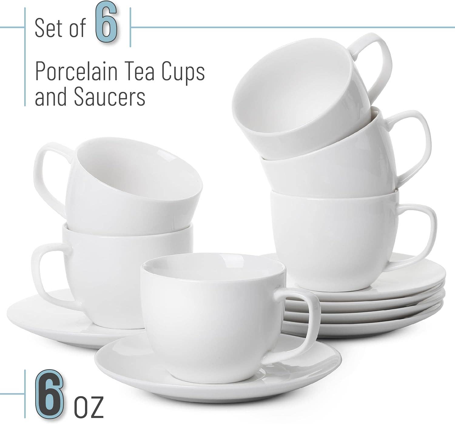 Brew To A Tea - Wholesale Theeservies - BTaT Elegante Witte Theekopjes Set van 6 - 6oz Porselein1