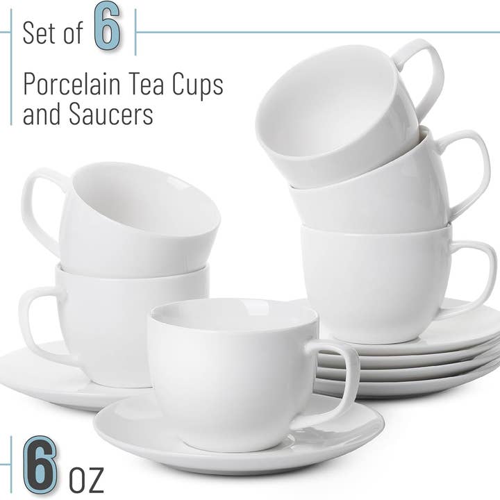 Brew To A Tea - Wholesale Theeservies - BTaT Elegante Witte Theekopjes Set van 6 - 6oz Porselein1