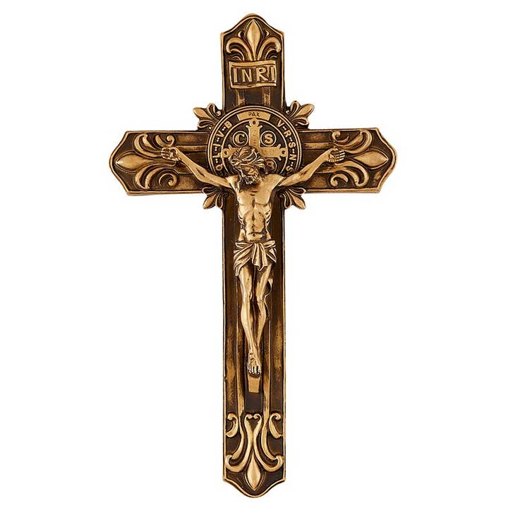 9" St. Benedict Gold Crucifix for wholesale by Christian Brands Catholic