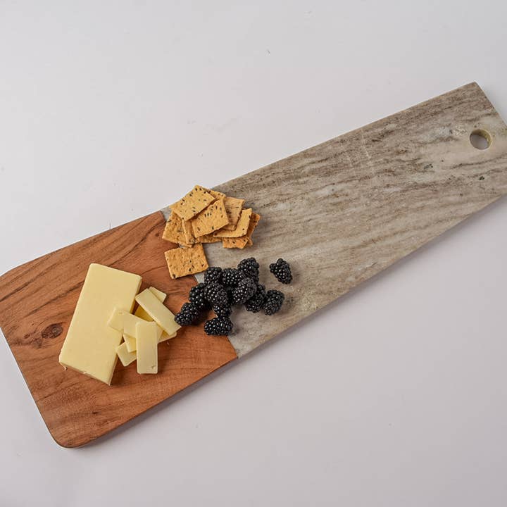 Marble and Acacia Wood Long Charcuterie Board - Tan for wholesale by Verve Culture