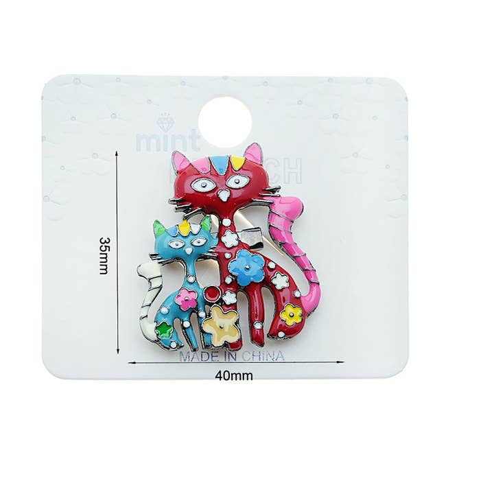 Enamel Cat Pair Brooch for wholesale by Atlas Fashion