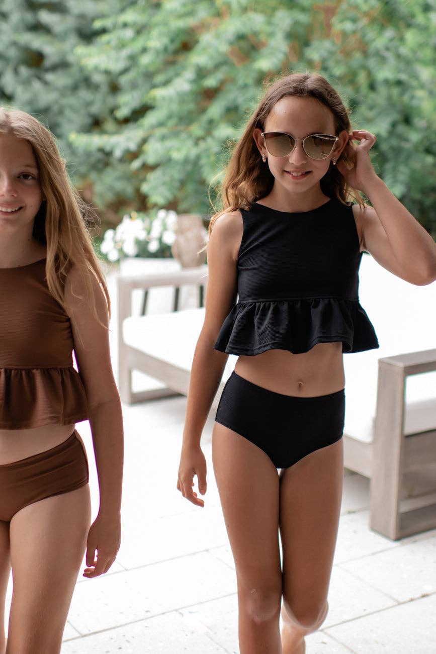 Indie Blue - Wholesale Two Piece Swimsuit - Kids - Flutter Tankini Set (midnight ribbed)3