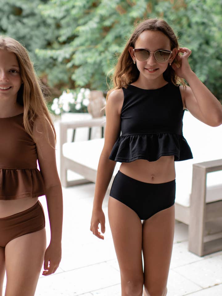 Indie Blue - Wholesale Two Piece Swimsuit - Kids - Flutter Tankini Set (midnight ribbed)3