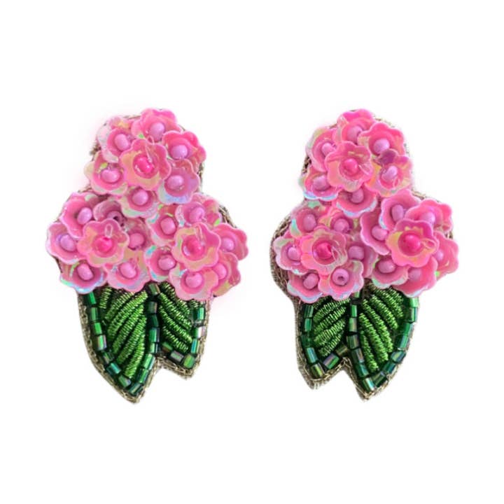 Pink Hydrangea Earrings for wholesale by Beth Ladd Collections