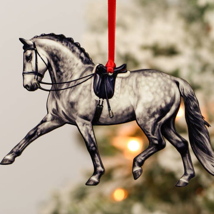 Dressage Horse Ornament - Dapple Gray Extended Trot Dressage for wholesale by Classy Equine